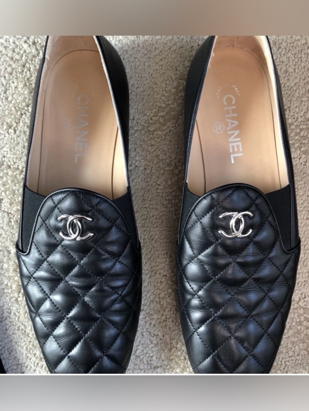 CHANEL Black Quilted Leather CC Logo Loafers - Picture 2 of 11